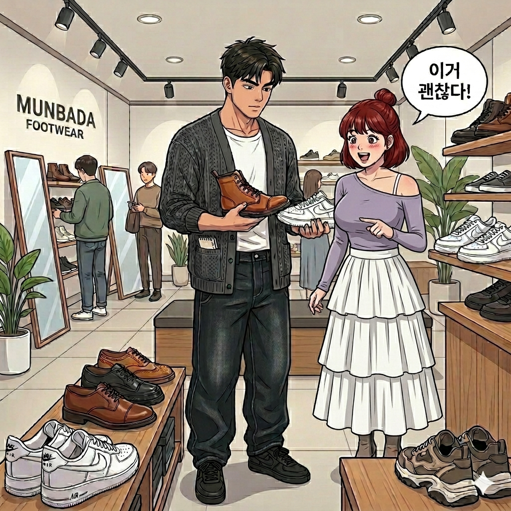 문바다와 여자친구가 신발을 분석하는 상황 2