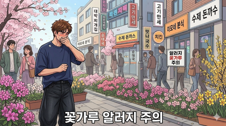번화가에 많은 꽃으로 괴로워하는 문바다
