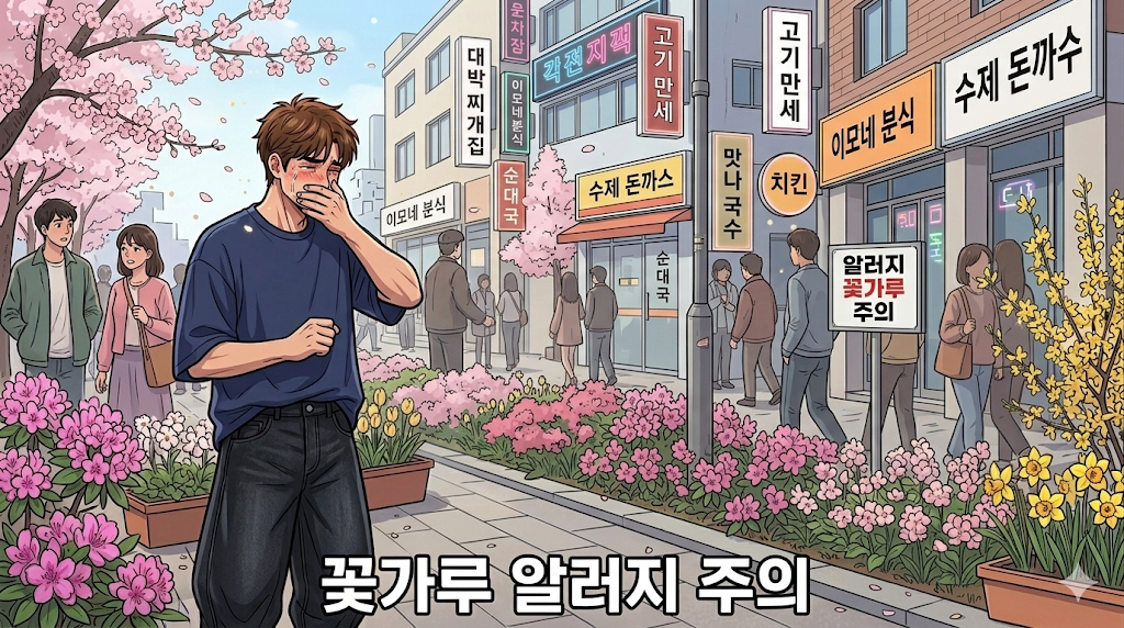 번화가에 많은 꽃으로 괴로워하는 문바다