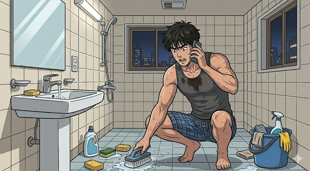 화장실 청소를 하면서 공인중개사 아저씨와 팩트 체크중인 문바다