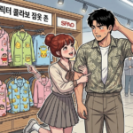 귀여운 캐릭터 잠옷을 사자고 하는 문바다 커플이다.