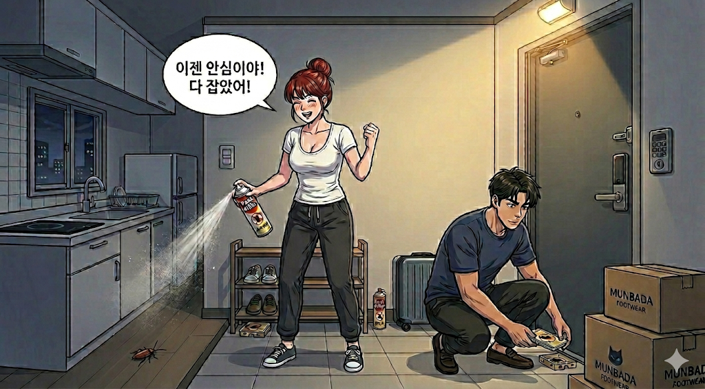 바퀴벌레와 해충을 방역중인 문바다 커플
참으로 힘들었다