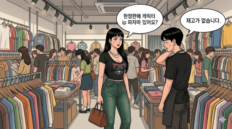 어렵게 들어간 팝업 스토어 이미 리셀러들이 한바탕 하고 간 후이다.