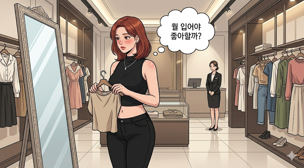 여자친구캐릭터 혼자서 스타일 변신에 힘쓰는 모습이다. 
여름속옷추천