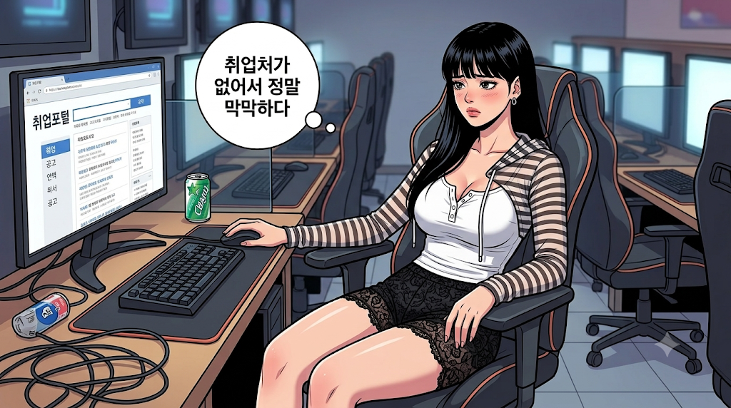 취업난 이슈로 피시방에 구직사이트만 보는중인 문수니