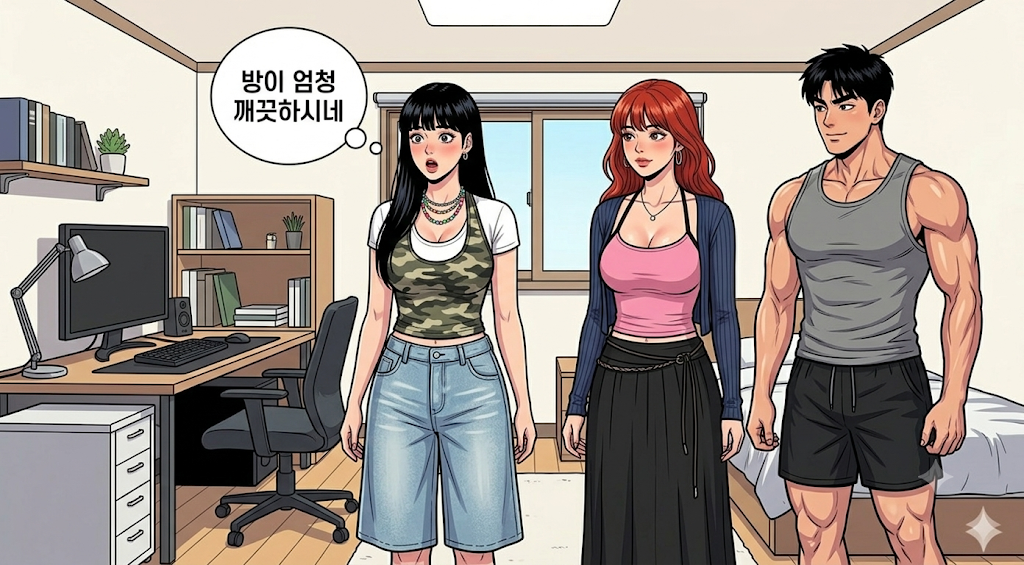 날파리가 하나도 없는 문바다 자취방을 보고 놀라는 문수니