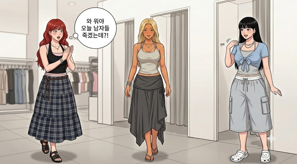 다들 맘에 드는 옷을 골라서 입어본 셋
세일즈니가 착장이 죽이는지 둘 다 놀랐다.